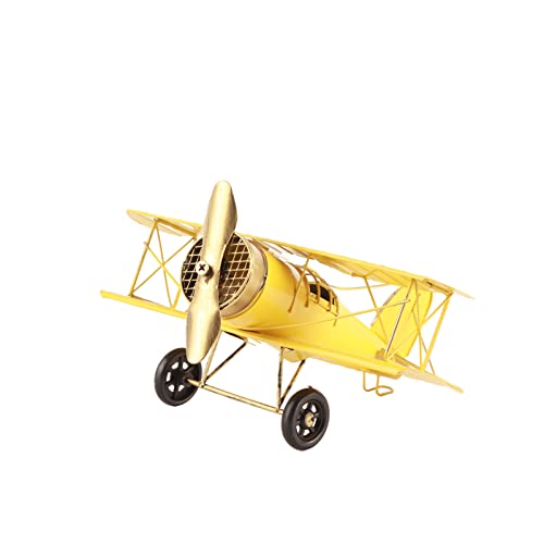 Fdit Retro-Flugzeugmodell, Dreifarbig, Kunsthandwerk, Dekoration, Ornamente, Doppeldecker, Kunsthandwerk für Handgefertigte, Dekorierte Flugzeuge (Yellow) von Fdit