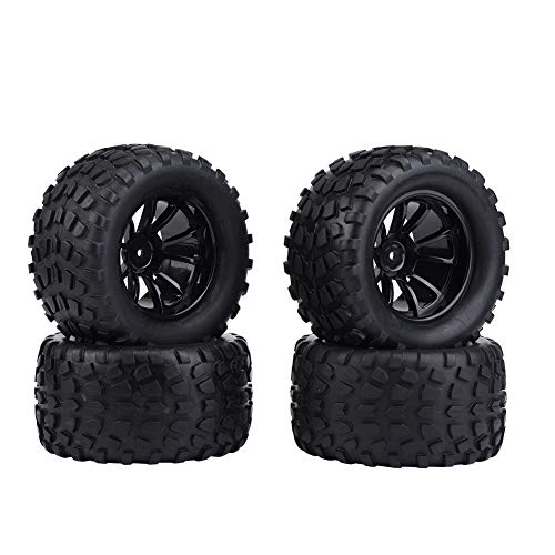 RC Felgen und Reifen Set, Hochleistungs RC Vorder- und Hinterreifen Starker Grip 125mm Starkes Kissen Verschleißfest für 1/10 RC Truck(Schwarzer 10-Loch-Umriss) von Fdit