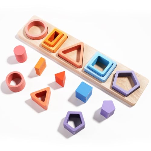 Montessori Spielzeug ab 1 Jahr Holz Sortier & Stapelspielzeug Farben Formen Sortierspiel Steckspiel aus Holz Farberkennung Formsortierer Lernspielzeug für Kleinkinder von FeLeA