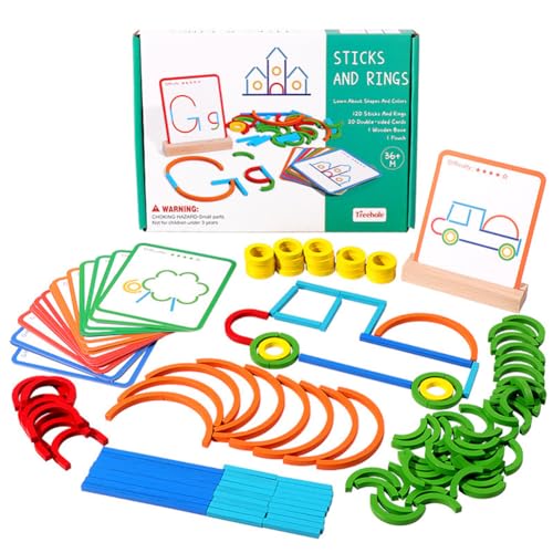 Montessori Spielzeug ab 3 Jahre Lernspielzeug Pädagogisches Puzzle Spiel 120 Stück Puzzle Stöcke und Ringe mit 20 Karten Holz Spielzeug für Jungen Mädchen 4 5 6 Jahre von FeLeA