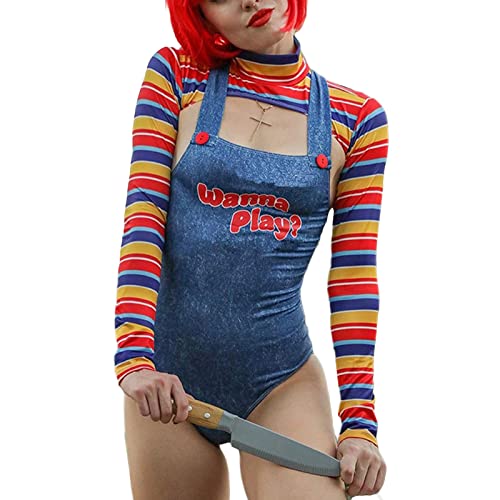 2-teiliges Halloween-Kostüm, gruseliger Albtraum-Killerpuppe, Wanna Play, Filmfigurenkleid, Chucky-Puppe, Kostüm-Set, Kurzer Overall, 42 2-teiliges Halloween-Kostüm, gruseliger Albtraum-Killerpuppe, Wanna Play, Filmfigurenkleid, Chucky-Puppe, Kostüm-Set, Kurzer Overall, 42 von FeMereina