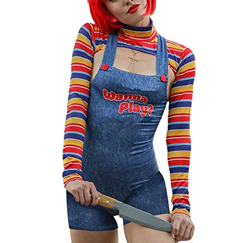 Damen 2 Stück Halloween-Kostüme Gruselige Nightmare Killer Puppe Wanna Play Film Charakter Kleid Chucky Doll Kostüm Set, Jumpsuit, 38 Damen 2 Stück Halloween-Kostüme Gruselige Nightmare Killer Puppe Wanna Play Film Charakter Kleid Chucky Doll Kostüm Set, Jumpsuit, 38 von FeMereina