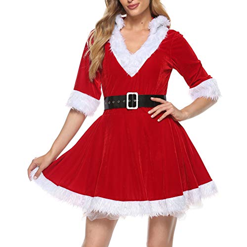 Damen Frau Frau Santa Claus Kostüm Xmas Samt Erwachsene Weihnachten Verkleidung und Santa Hut Cosplay Outfit, Z3, 48 von FeMereina