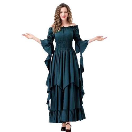 FeMereina Renaissance-Kleid für Damen, mittelalterliches Kostüm, viktorianische Kleider, Bauernhof, Gothic, Fee, Hexe, Hochzeit, Unterkleid (Malachitblau, M) von FeMereina