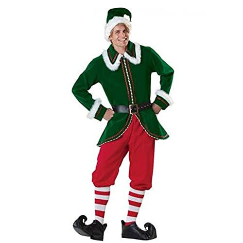 Uni Herren Elfenkostüm Erwachsene Deluxe Santa Cosplay Anzug Weihnachten Kostüm Elfe Santa Helper Kostüm Grün Cosplay Party für Frauen, Cosplay-Mann, XXL von FeMereina