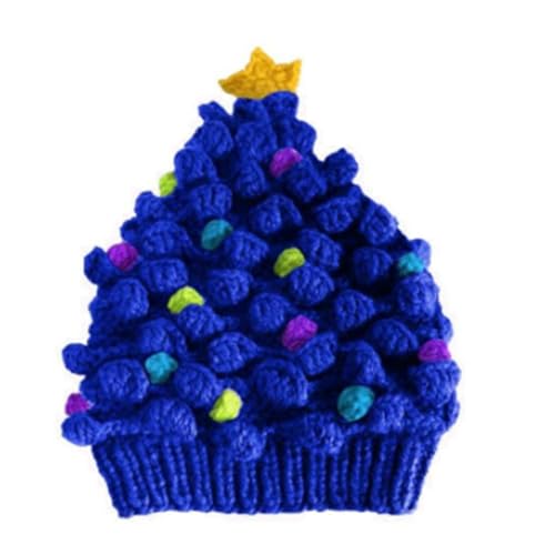 FeMereina Weihnachtliche Wintermütze, Weihnachtsbaum, gestrickt, gehäkelt, mit Stern, Urlaubskostüm, Kappe für Erwachsene, Damen, Herren und Kinder (Blau, Erwachsene, Einheitsgröße) von FeMereina