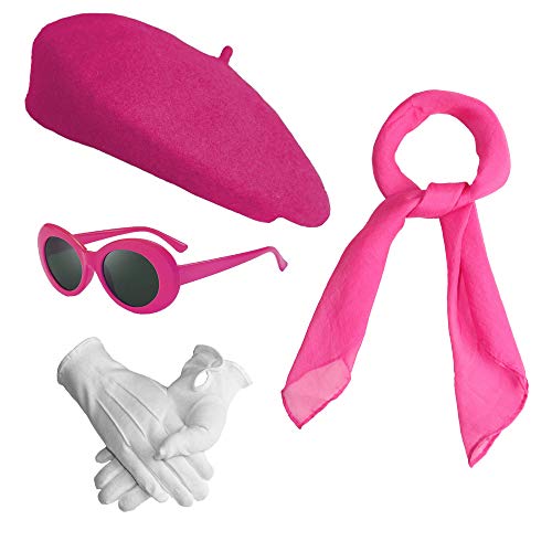Damen Mädchen Französisch Paris Mottoparty 1950er Jahre Kostüm Accessoires Set (4 Stück), Rose, Einheitsgröße von Feacole