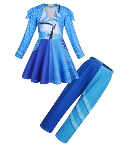 Febbabe Blaues Chloe-Kostüm für Mädchen für Nachkommen, langärmelig, Reißverschluss, Jacke, Kleid + Hose, Halloween, Cosplay, Weihnachten, Geburtstag, Geschenk, Kostüm, 9–10 Jahre Febbabe Blaues Chloe-Kostüm für Mädchen für Nachkommen, langärmelig, Reißverschluss, Jacke, Kleid + Hose, Halloween, Cosplay, Weihnachten, Geburtstag, Geschenk, Kostüm, 9–10 Jahre von Febbabe