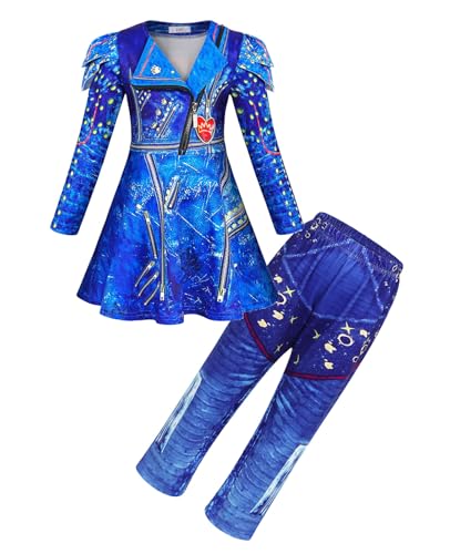 Febbabe Mädchen-Nachkommen-Kostüm, Geburtstagsparty, Evie, Reißverschluss, langärmelig, Kleider mit Hose, 2-teiliges Set für Kinder, Halloween, Weltbuchtag, 9–10 Jahre Febbabe Mädchen-Nachkommen-Kostüm, Geburtstagsparty, Evie, Reißverschluss, langärmelig, Kleider mit Hose, 2-teiliges Set für Kinder, Halloween, Weltbuchtag, 9–10 Jahre von Febbabe