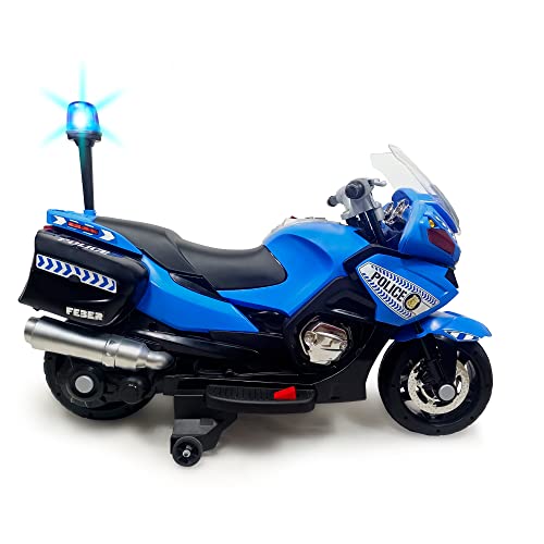 FEBER - Blaues Polizeimotorrad für Kinder mit 12-V-Batterie, mit Licht und Ton, empfohlen ab 3 Jahren (Famosa 800012891) von Feber