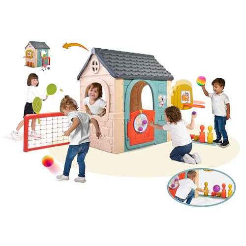 FEBER - Casual 6 Activities House, Spielhaus mit 6 Spielaktivitäten und Zubehör Farben, die gegen Sonnenlicht beständig sind, leicht zu montieren, geeignet ab 3 Jahren, Famosa (FEH23000) von Feber