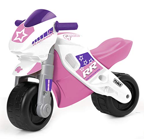 FEBER - Motofeber 2 Racing Pink, rosafarbenes Kinderfahrzeug mit Helm und breiten Rädern für Stabilität und Schutz, für drinnen und draußen, für Jungen und Mädchen von 3 bis 5, Famosa (800008174) von Feber