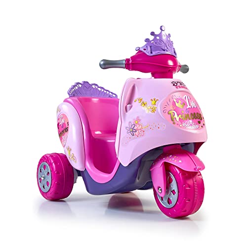 FEBER - Scooty Little Princess, 6V rosa Elektroroller und Aufsitzmobile mit Prinzessinnendesign, mit Dekorationen von Blumen, Herzen und Einer Krone, Spielzeug +1 Jahr, Famosa (FEB09000) von Feber