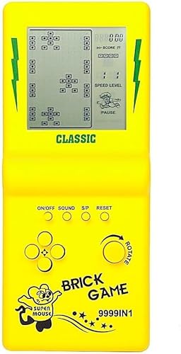 Febotak 3,5-Zoll-Blockspielkonsole mit großem Bildschirm, Blockspiele, Panzer-/Renn-/Spiele, 23 integrierte Klassische Spiele, nostalgisches Puzzle (Gelb) von Febotak