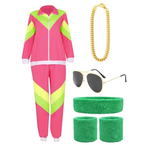 Fecfucy 80er-Jahre-Trainingsanzug für Männer und Frauen, 80er-Jahre-Trainingsanzug-Kostüm - Weiche Stretch-Kostüm-Outfits - 80er-Jahre-Trainingsanzug-Kostüm für Karneval, Karneval, von Fecfucy