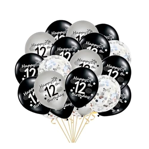 11.Geburtstag Luftballon Deko, 21 Stück Schwarz Silber Happy 11 Birthday Luftballons Konfetti Balloons 11. Geburtstag Deko für 11 Jahre Jungen Mädchen Sohn(11.) von Fechy