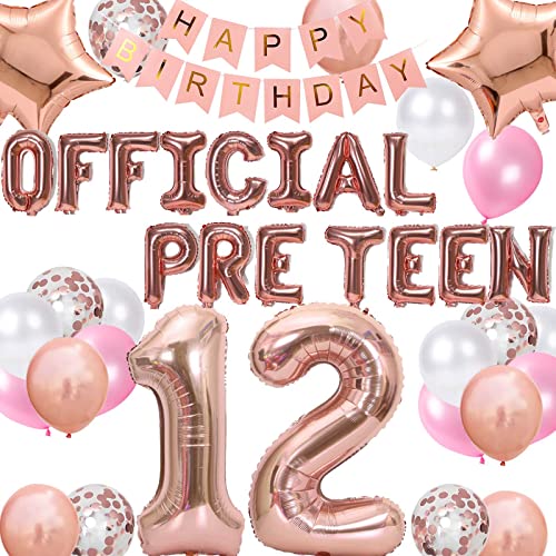 Fechy 12. Geburtstag Dekorationen für Mädchen, Roségold, offizielle Pre-Teen Luftballons Banner Nummer 12 Folienkonfetti Jahre alt (FC-Pre-12th Rose Gold-27) von Fechy