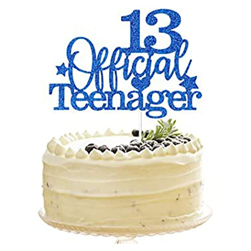 13. Geburtstag Tortendeko Blau - Offizieller Teenager Kuchen Topper Glitter für Kuchendeko Dekoration Mädchen Jungen (Blau) von Fechy