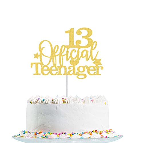 13. Geburtstag Tortendeko Gold - Offizieller Teenager Kuchen Topper Glitter für Kuchendeko Dekoration Mädchen Jungen (Gold) von Fechy