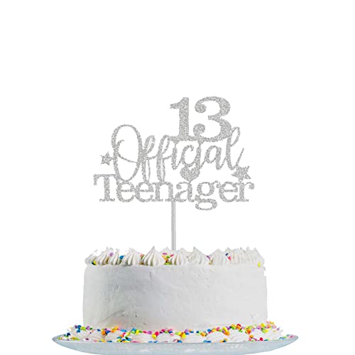 13.Geburtstag Tortendeko Blau 13 Offizielle Teenager 13. Geburtstag Kuchen Topper Glitter für 13. Geburtstag Kuchendeko Dekoration Mädchen Jungen (Silber) von Fechy