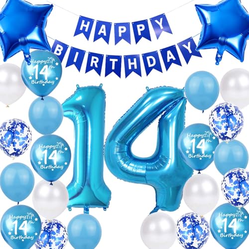 14. Geburtstag Dekoration Junge, Geburtstagsdeko 14 Jahre Junge, 14 Geburtstag Deko, Blau 14 Ballon Deko, Luftballon 14. Geburtstag Party Deko Junge Blau, Deko 14 Geburtstag Junge(14.) von Fechy