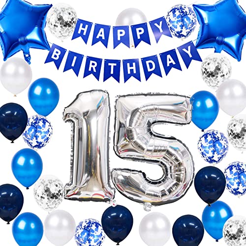 15. Geburtstag Party Dekoration für Jungen, Happy Birthday Banner Marineblau 15 Geburtstag Ballons Latex Konfetti Ballon für Jungen Ihn Sohn 15 Jahre alt Geburtstag Dekoration(15.) von Fechy