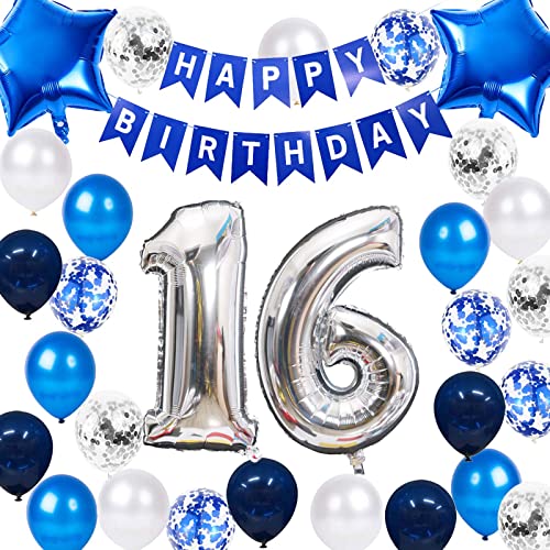 16. Geburtstag Dekoration Junge, Geburtstagsdeko 16 Jahre Junge, 16 Geburtstag Deko, 16 Ballon Blau Deko, Luftballon 16. Geburtstag Party Deko Junge Blau, Deko 16 Geburtstag Junge(16.) von Fechy