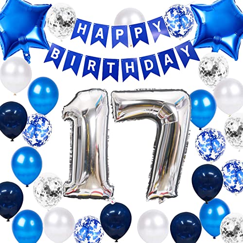 17. Geburtstag Party Dekoration für Jungen Happy Birthday Banner Marineblau Nummer 17. Geburtstag Latex Konfetti Ballon für Jungen Ihn Sohn 17 Jahre alt Geburtstag Dekoration(17.) von Fechy