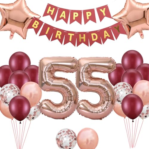 55.Geburtstags Dekorationen Weinrot für Frauen, Luftballon 55. Geburtstag Stern Folienballons Windrot Deko, Cheers to 55 Jahre alt Geburtstag Party, Geburtstagsdeko 55 Jahre ihre Mutter (55.) von Fechy