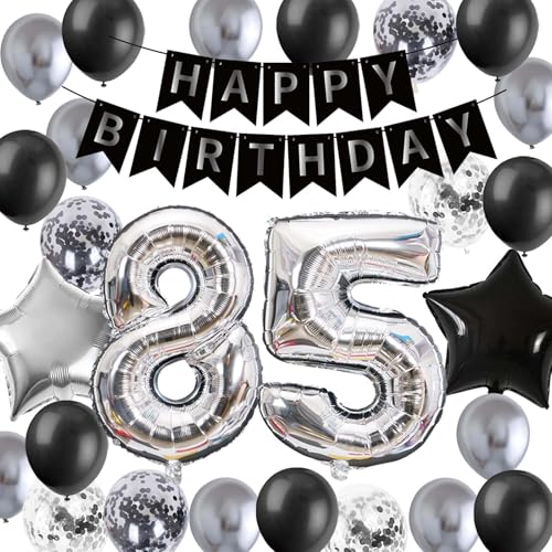 85.Geburtstags Dekorationen, Deko 85 Geburtstag Männer, 85 Jahre Ballon Deko, Silber Schwarz Riesen Luftballon 85. Geburtstag 85 Jahre Geburtstagsdeko für Papa Mama(85.) von Fechy