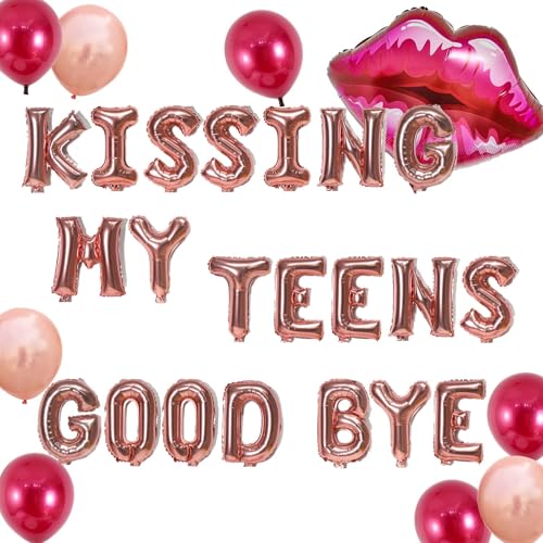Dekoration zum 20. Geburtstag, Aufschrift "Kissing My Teens Goodbye", rotgoldenes Ballonbanner für Mädchen und Frauen, 20. Geburtstag, Jahrestag, Party (Roségold) von Fechy