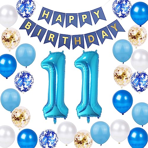 Fechy 11. Geburtstag Dekoration Junge, Geburtstagsdeko 11 Jahre Junge, 11Geburtstag Deko, 11 Ballon Blau Gold Deko, Luftballon 11. Geburtstag Party Deko Junge Blau, Deko 11 Geburtstag Junge(11.) von Fechy