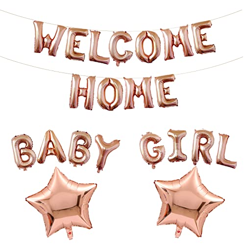 Fechy Welcome Home Baby Girl Banner Ballon mit Stern Folienballon für Herzlich Willkommen Zuhause Baby Mädchen Familie Partei Babyparty Girl Luftballons Dekoration (Roségold) von Fechy
