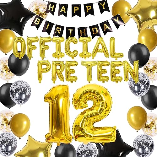 Offizielle 12 Geburtstag Dekorationen - Schwarz Gold Folienballons Banner Konfetti für Jungen von Fechy