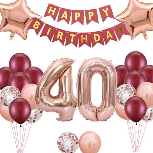 Luftballons 40 GeburtstaKg Frauen Deko, Geburtstagsdeko 40 Jahre Frau Ballon, 40.Burgund Rose Gold Deko Ballon, 40. Geburtstag Deko Set, 40. Geburtstag Frauen Dekoration Luftballons 40 GeburtstaKg Frauen Deko, Geburtstagsdeko 40 Jahre Frau Ballon, 40.Burgund Rose Gold Deko Ballon, 40. Geburtstag Deko Set, 40. Geburtstag Frauen Dekoration von Fechy
