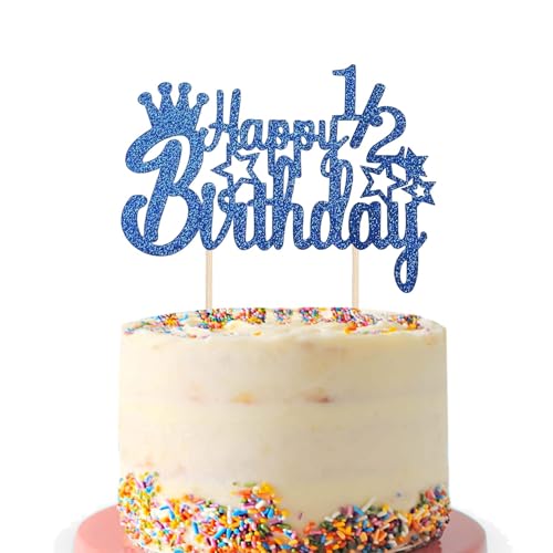 Fechy 1/2 Geburtstag Kuchen Topper, Blau, 1 Stück, Cake Topper, Kuchendeko, Jungen und Mädchen 6 Monate Geburtstagsparty, 16x12cm von Fechy