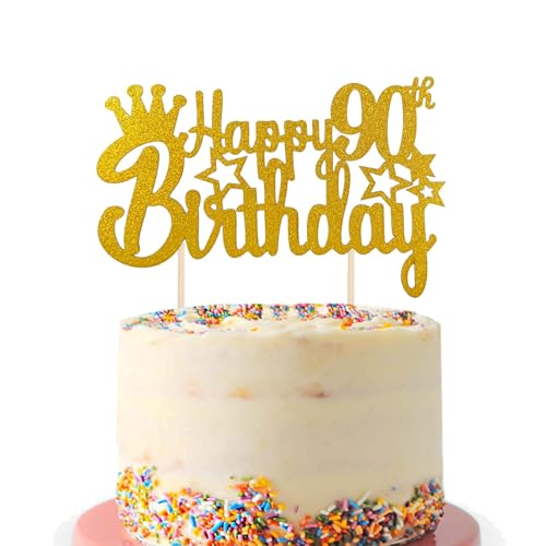 Tortenaufsatz zum 90. Geburtstag, glitzernde Kuchendekoration zum 90. Geburtstag, für Damen und Herren, 90 Jahre alt, Goldfarben Tortenaufsatz zum 90. Geburtstag, glitzernde Kuchendekoration zum 90. Geburtstag, für Damen und Herren, 90 Jahre alt, Goldfarben von Fechy