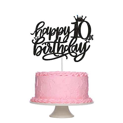 Tortendeko 10. Geburtstag Junge Mädchen, Schwarz Glitzer 10. Kuchendeko Geburtstag, Happy 10. Geburtstagstorte Topper, Kuchen Topper 10 Junge, Happy 10th Birthday Cake Topper(Schwarz) von Fechy