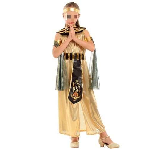Feclmiyt Ägyptische Kostüme für Kinder, Mädchen, Gold, ägyptische Königin, Kostüm, Halloween, Maskerade, Mottoparty, Cosplay, Outfits (A-Gold, M) von Feclmiyt