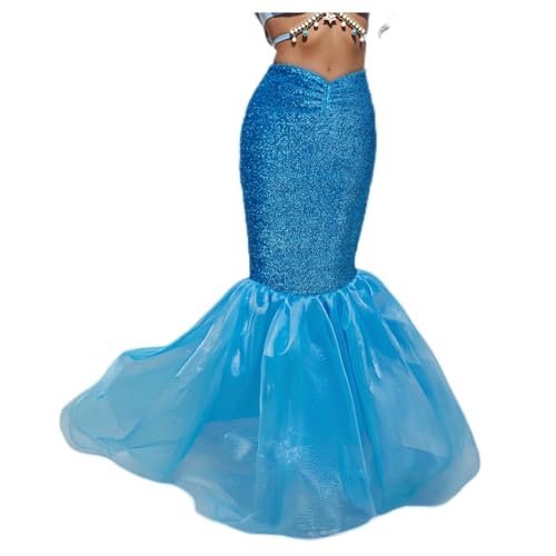 Feclmiyt Damen Meerjungfrau Schwanz Kostüm Prinzessin Pailletten Hohe Taille Fischschwanz Saum Maxi Meerjungfrau Rock mit Hologramm-Finish Cosplay Halloween Cosplay (B-1, S) von Feclmiyt