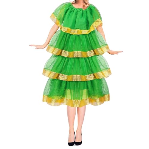 Feclmiyt Damen-Weihnachtsbaum-Kostüm, ausgefallenes Pailletten-Tüll-Tutu-Weihnachtsbaumkleid, Cosplay-Kostüme, Weihnachtsbaum, grüne Kleider (Grün, M) von Feclmiyt