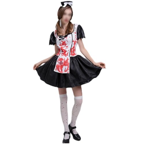 Feclmiyt Gruseliges Nonnenkostüm für Damen, Langarm, Rollkragen, kontrastierendes Kleid mit Shorts und Hut, religiöses Cosplay-Outfit (C-2, M) von Feclmiyt