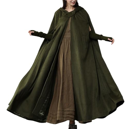 Feclmiyt Halloween-Hexenumhang mit Kapuze, mittelalterlicher Sensenmann-Umhang, Kostüme, Vintage, Cosplay, Robe, Wollumhang (A-02, L) von Feclmiyt