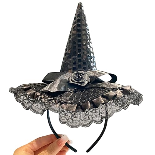 Feclmiyt Halloween-Hut, Stirnband, Kürbis-Blume, Geistermuster, Pailletten, Spitze, Haarreif für Party, Kostüm, Haarschmuck, Urlaub (Schwarz, Einheitsgröße) von Feclmiyt