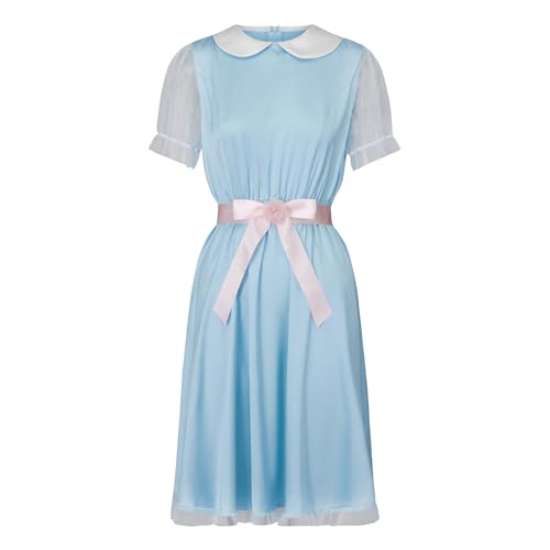 Feclmiyt Halloween-Kostüm, Kleid für Damen, Puffärmel, Fliege, quadratischer Ausschnitt, Babydoll-Kleid, Halloween, Mottoparty, Cosplay, Outfits (H-Blau, XL) von Feclmiyt