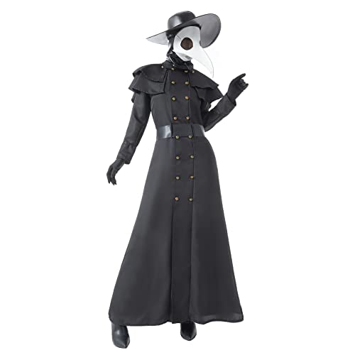 Feclmiyt Halloween-Kostüm-Set für Erwachsene, langärmelig, Knopf, Robe mit langem Schnabel, Vogelmaske, Ledergürtel und Handschuhen, gruselige Kostüme (Schwarz, S) von Feclmiyt