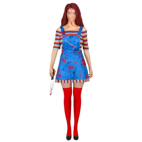 Feclmiyt Halloween-Kostüm für Damen, Killer-Puppe, Overall, Kleid, schulterfrei, bauchfrei, Albtraum-Killer-Puppe, Horrorfilm-Strampler (C-1, L) von Feclmiyt