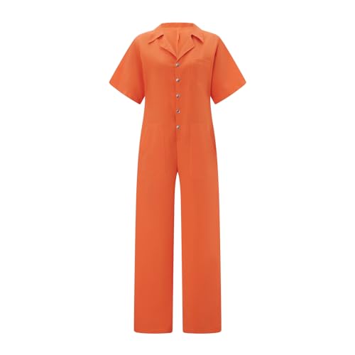 Feclmiyt Halloween-Kostüm für Erwachsene, Gefängnis, Knopfverschluss, kurzärmelig, Overall, Halloween, Cosplay, Rollenspiel-Kostüm (A-Orange, Damen, L) von Feclmiyt