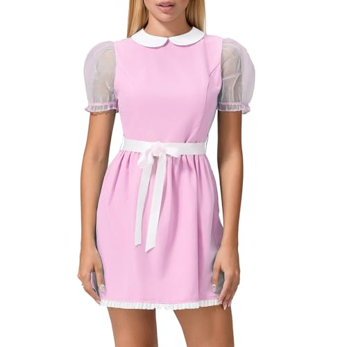 Feclmiyt Halloween-Kostümkleid für Damen, Puffärmel, Fliege, quadratischer Ausschnitt, Babydoll-Kleid, Halloween, Mottoparty, Cosplay, Outfits (C-Cremeweiß, M) von Feclmiyt