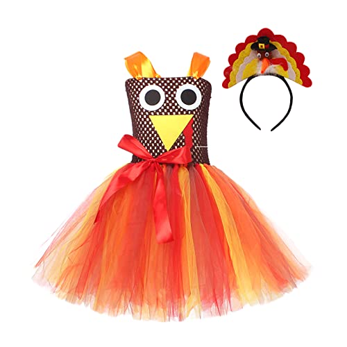 Feclmiyt Halloween-Kürbis-Kostüm für Kinder, Mädchen, süßes ärmelloses Feen-Tüllkleid + Stirnband + Tasche, Set, Kürbis-Outfit, Urlaub, Cosplay, Verkleidung (Orange, 8–9 Jahre) von Feclmiyt